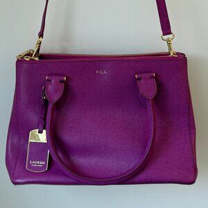 Lauren Ralph Lauren Newbury Purple Leather Satchel Crossbody RLL Gold HW